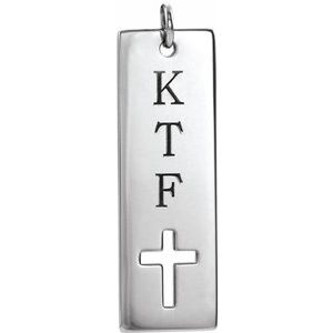 14K White Gold Engravable Pierced Cross Bar Pendant