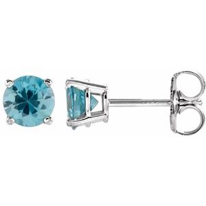 Platinum 6 mm Natural Blue Zircon Earrings
