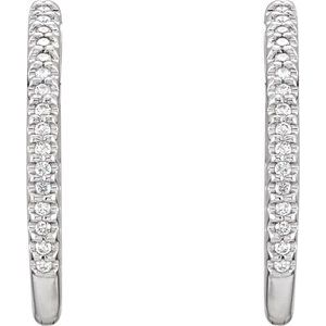 14K White Gold 1/2 CTW Natural Diamond Inside-Outside 22.5 mm Hoop Earrings