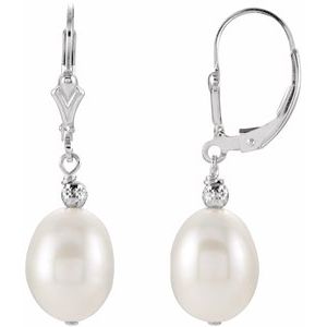Sterling Silver 9-9.5 mm Cultured White Freshwater Pearl Earrings