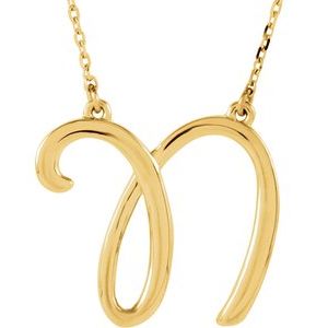 14K Yellow Gold Script Initial N 16" Necklace