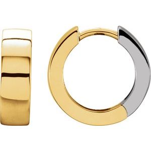 14K Yellow/White Gold Hinged 14.5 mm Hoop Earrings