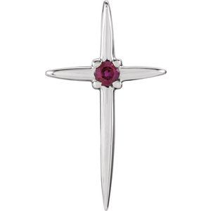 14K White Gold Natural Ruby Cross Pendant