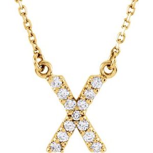 14K Yellow Gold 1/8 CTW Natural Diamond Initial X 16" Necklace