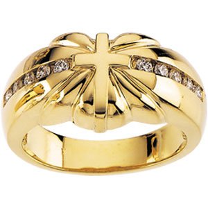 14K Yellow Gold 1/5 CTW Natural Diamond Cross Ring