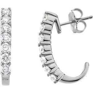 14K Yellow Gold 1 CTW Natural Diamond J-Hoop Earrings