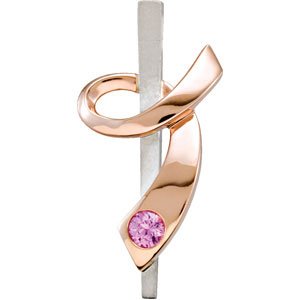 14K Rose Gold-Plated Sterling Silver Imitation Pink Tourmaline Ribbon of Courage Pendant