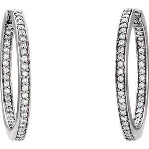 14K White Gold 3/8 CTW Natural Diamond Inside-Outside 23.5 mm Hoop Earrings