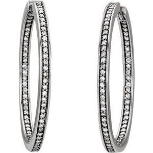 14K White Gold 5/8 CTW Natural Diamond Inside-Outside 33.8 mm Hoop Earrings