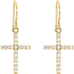 14K Yellow Gold 1/2 CTW Natural Diamond Cross Earrings
