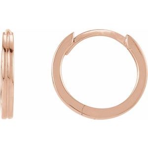 14K Rose Gold Grooved Hinged 10.3 mm Huggie Hoop Earrings