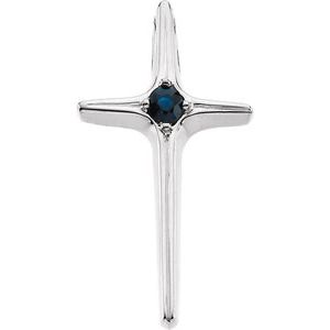 14K White Gold Natural Blue Sapphire Cross Pendant