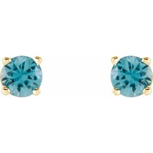 14K Yellow Gold 4 mm Natural Blue Zircon Earrings