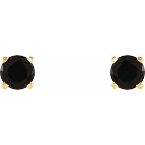 14K Yellow Gold 4 mm Natural Black Onyx Earrings