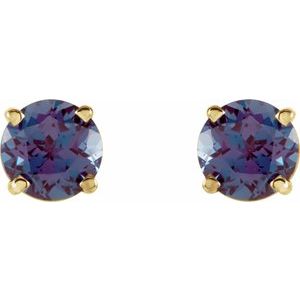 14K Yellow Gold 5 mm Lab-Grown Alexandrite Earrings