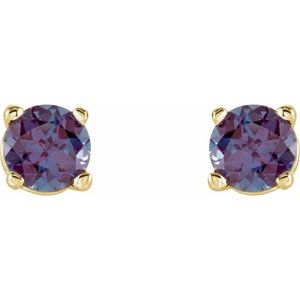 14K Yellow Gold 4 mm Lab-Grown Alexandrite Earrings