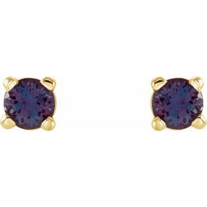 14K Yellow Gold 2.5 mm Lab-Grown Alexandrite Earrings