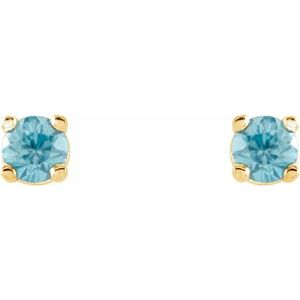 14K Yellow Gold 2.5 mm Natural Blue Zircon Earrings