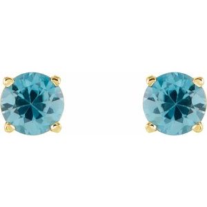 14K Yellow Gold 5 mm Natural Blue Zircon Earrings