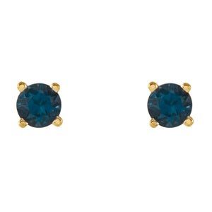 14K Yellow Gold 4 mm Natural London Blue Topaz Earrings