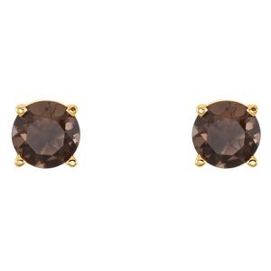 14K Yellow Gold 5 mm Natural Smoky Quartz Earrings