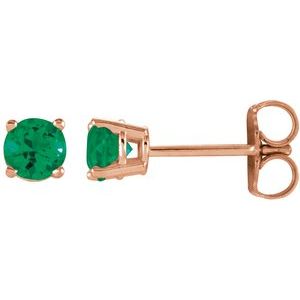 14K Rose Gold 4 mm Lab-Grown Emerald Earrings