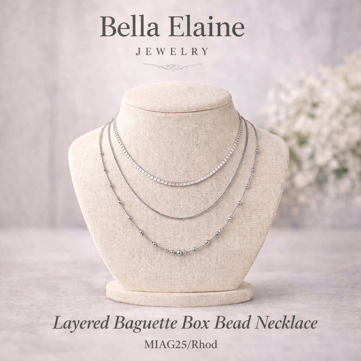 Triple Baquette Box Bead Necklace