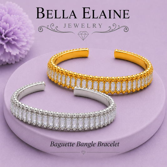 Baguette Bangle Bracelet in 18K Gold Filled – Bella Elaine Jewelry