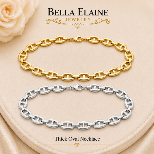 Thick Oval Necklace in 18K Gold PVD Stainless Steel – Bella Elaine Jewelry