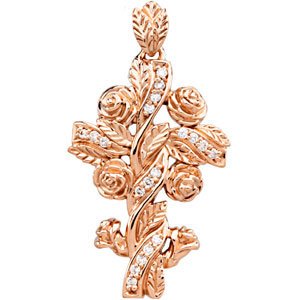 14K Rose Gold 1/8 CTW Natural Diamond Floral-Inspired Cross Pendant