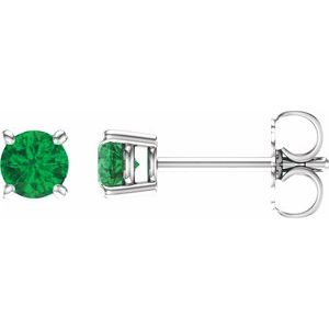 14K White Gold 2.5 mm Lab-Grown Emerald Earrings