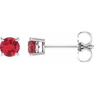 14K White Gold 4 mm Lab-Grown Ruby Earrings