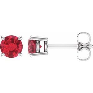 14K White Gold 5 mm Lab-Grown Ruby Earrings