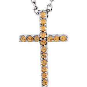 14K White Gold Natural Yellow Sapphire Petite Cross 16" Necklace