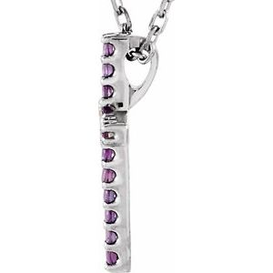 14K White Gold Natural Amethyst Petite Cross 16" Necklace