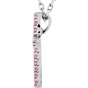 14K White Gold Natural Pink Tourmaline Petite Cross 16" Necklace