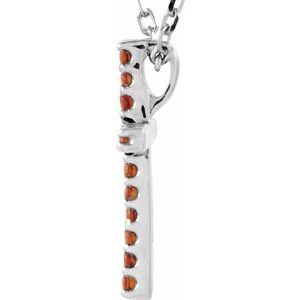 14K White Gold Natural Mozambique Garnet Petite Cross 16" Necklace