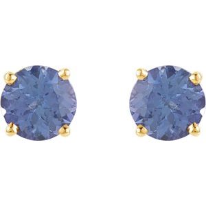 14K Yellow Gold 5 mm Natural Tanzanite Earrings