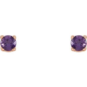 14K Rose Gold 2.5 mm Natural Amethyst Earrings