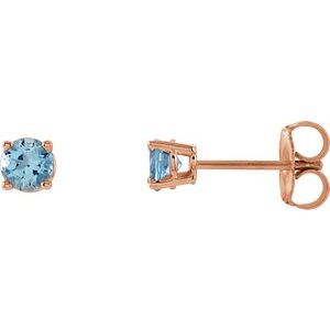 14K Rose Gold 4 mm Natural Aquamarine Earrings