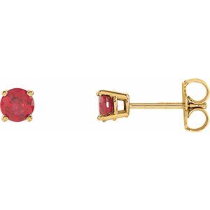 14K Yellow Gold 4 mm Lab-Grown Ruby Earrings