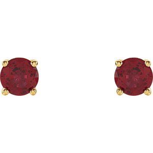 14K Yellow Gold 4 mm Lab-Grown Ruby Earrings