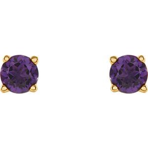 14K Yellow Gold 4 mm Natural Amethyst Earrings