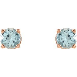 14K Rose Gold 4 mm Natural Aquamarine Earrings
