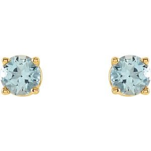14K Yellow Gold 4 mm Natural Aquamarine Earrings