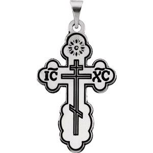 14K White Gold 26x17 mm Orthodox Cross Pendant
