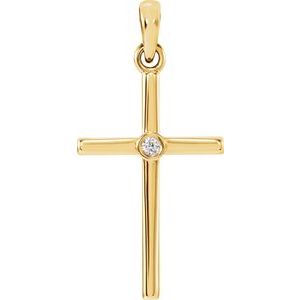 14K Yellow Gold .015 CT Natural Diamond Cross Pendant