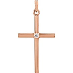 14K Rose Gold .02 CT Natural Diamond Cross Pendant