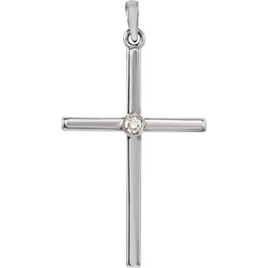 14K White Gold .03 CT Natural Diamond Cross Pendant