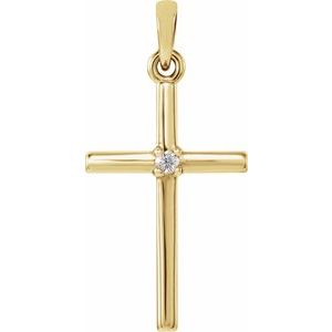 14K Yellow Gold .015 CT Natural Diamond Cross Pendant